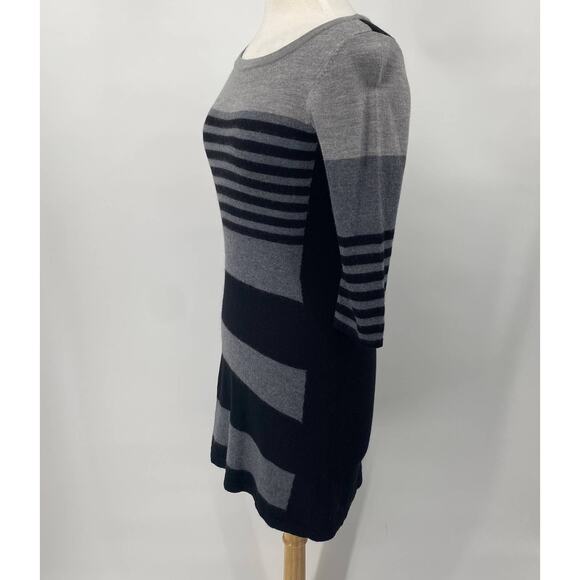 Cynthia Rowley Merino Wool Sweater Dress Color Block Stripes Mini Black Womens M - Picture 4 of 8